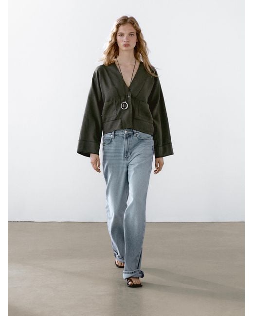 MASSIMO DUTTI Multicolor Fließender Kimono Aus Leinen Mit Taschen