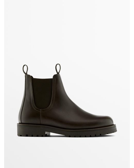 MASSIMO DUTTI Black Leather Chelsea Boots for men