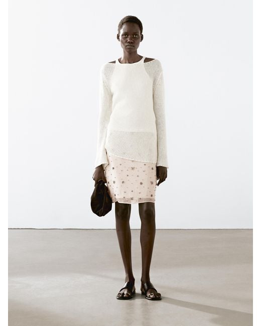 MASSIMO DUTTI White Rhinestone Mini Skirt