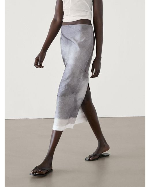 MASSIMO DUTTI Ombré Printed Midi Skirt in White | Lyst UK
