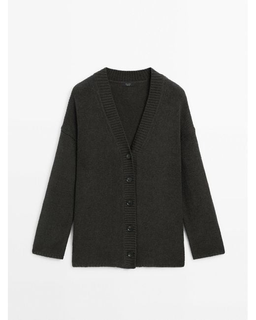 MASSIMO DUTTI Black Strickcardigan Mit V-Ausschnitt Und Knöpfen - Dunkelgrün - Xl