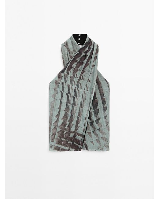 MASSIMO DUTTI Top Met Print En Hals Met Overslag in het Multicolor