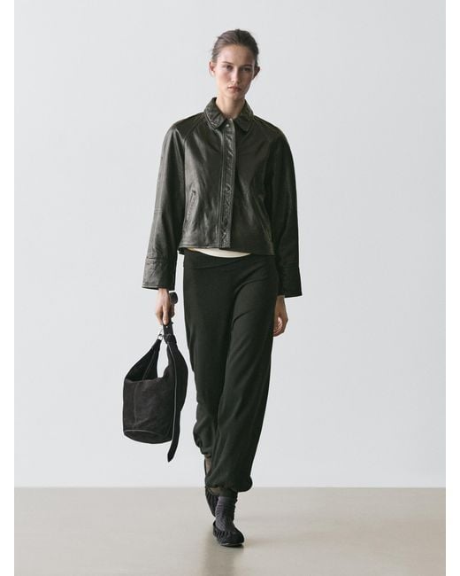 MASSIMO DUTTI Black Nappa Leather Jacket With Belt