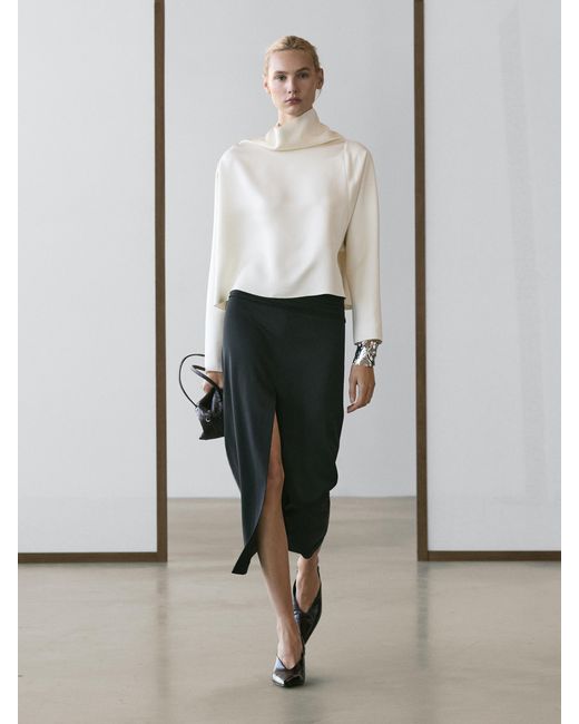 MASSIMO DUTTI White Floaty V-Neck Top