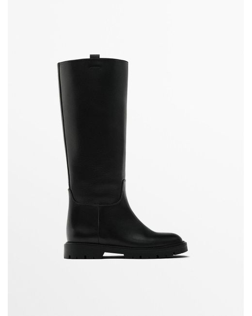 MASSIMO DUTTI Black Flat Track Sole Boots