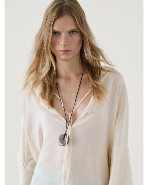 MASSIMO DUTTI Natural Shirt With Ruffled Sleeves