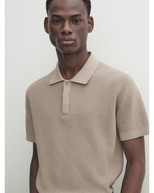 MASSIMO DUTTI Natural Waffle-Knit Polo Sweater for men