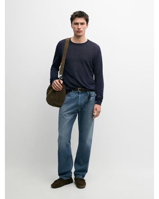 MASSIMO DUTTI Blue Linen And Cashmere Knit Crew Neck Sweater for men
