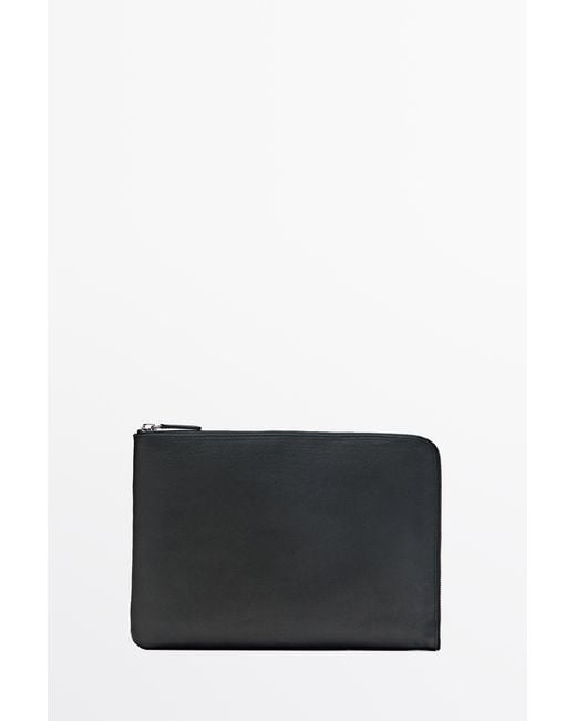 MASSIMO DUTTI Black Small Nappa Leather Laptop Case for men