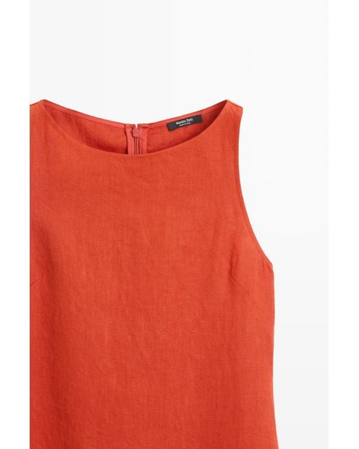 MASSIMO DUTTI Red 100% Linen Halter Dress