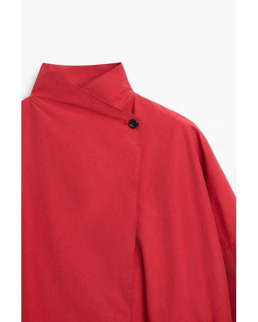MASSIMO DUTTI Red Cotton Blend Technical Button-Side Jacket