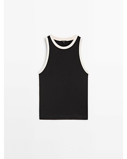 MASSIMO DUTTI Black Sleeveless Contrast T-Shirt