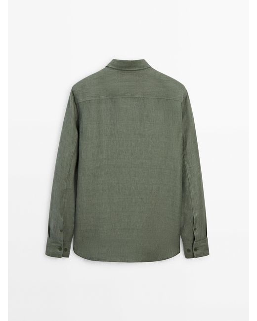 MASSIMO DUTTI Green 100% Linen Regular Fit Shirt for men