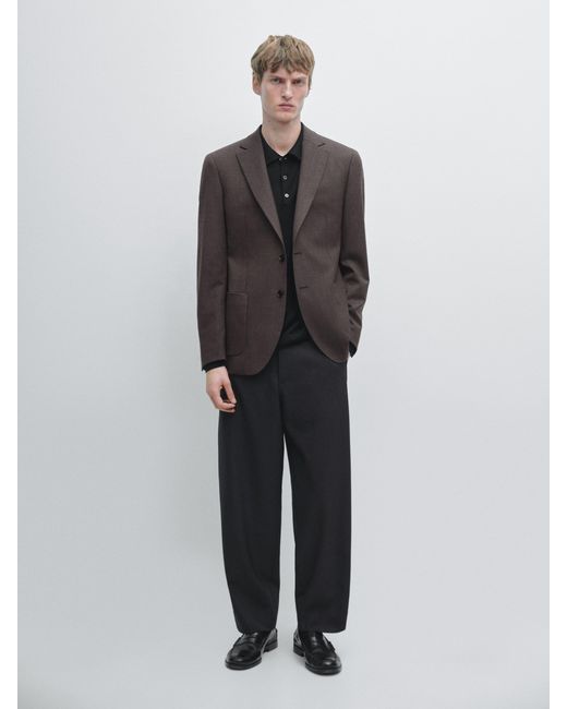 MASSIMO DUTTI Brown Wool Suit Blazer for men