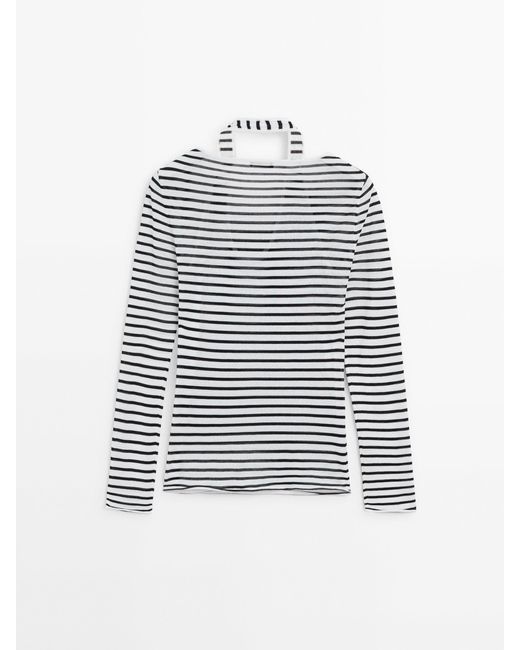 MASSIMO DUTTI White Striped Double Sweater With Long Sleeves
