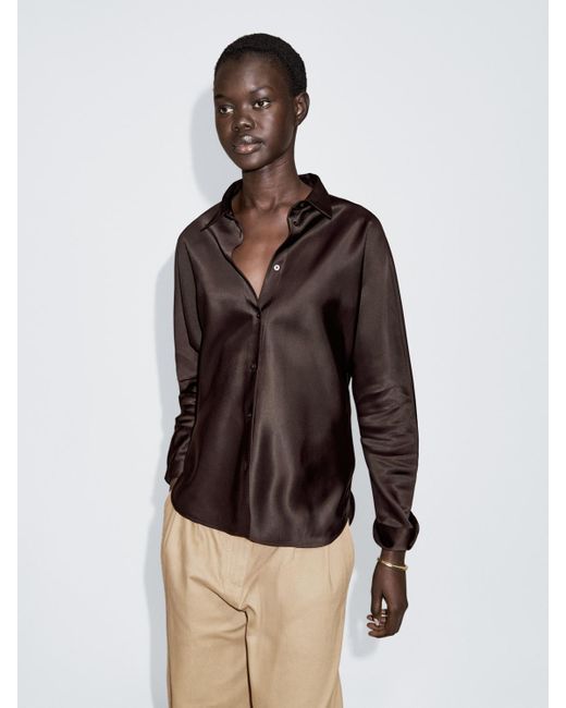 MASSIMO DUTTI Brown Satin Shirt With Batwing Sleeves