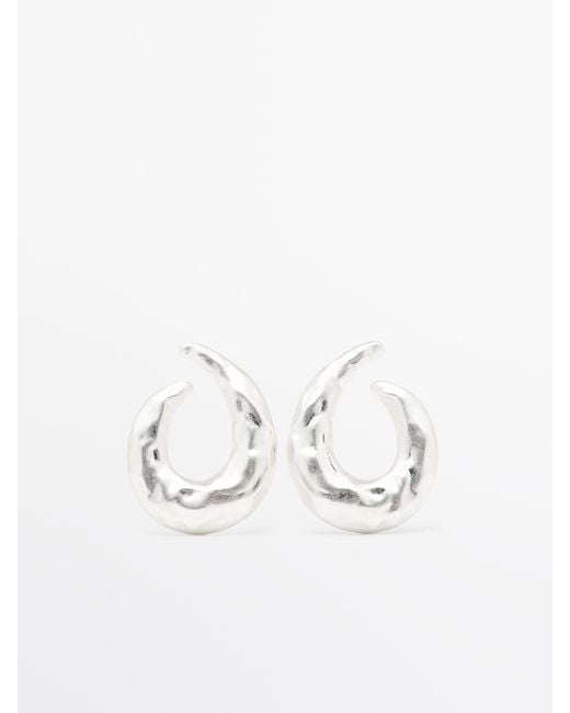 MASSIMO DUTTI White Textured Hoop Earrings