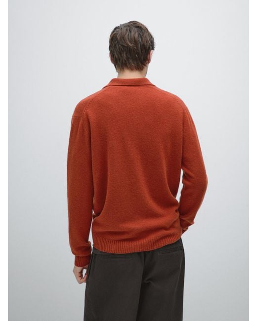 MASSIMO DUTTI Wool Blend V-Neck Polo Sweater in Red for Men Lyst UK