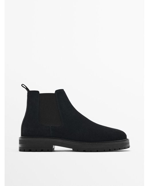 MASSIMO DUTTI Split Suede Chelsea Boots in Black for Men | Lyst