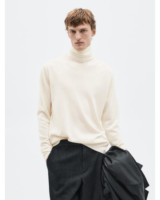 MASSIMO DUTTI White Knit Wool And Cashmere Sweater With High Neck for men