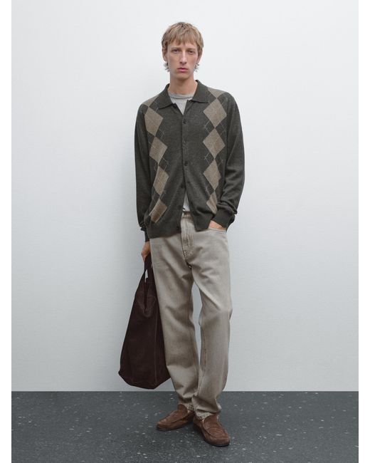 MASSIMO DUTTI Gray Wool Blend Knit Cardigan for men