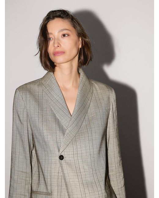 MASSIMO DUTTI Gray Check Print Shawl Collar Blazer