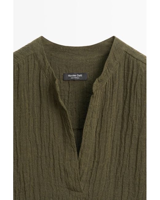 Vestido Camisero Gofrado Mezcla Lino MASSIMO DUTTI de color Green