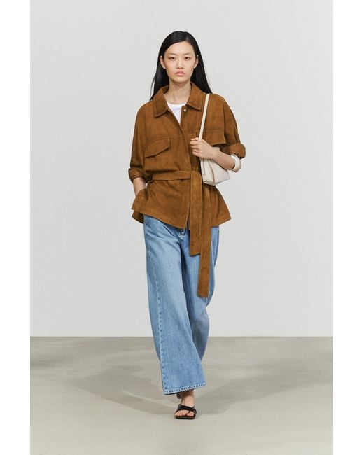 MASSIMO DUTTI Blue Suede Leather Jacket