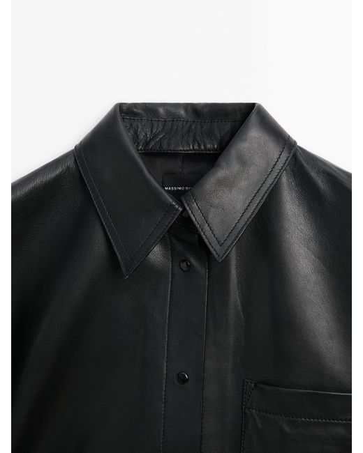 MASSIMO DUTTI Black Nappa Leather Cropped Shirt