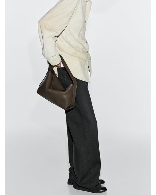 MASSIMO DUTTI White Small Nappa Leather Shoulder Bag