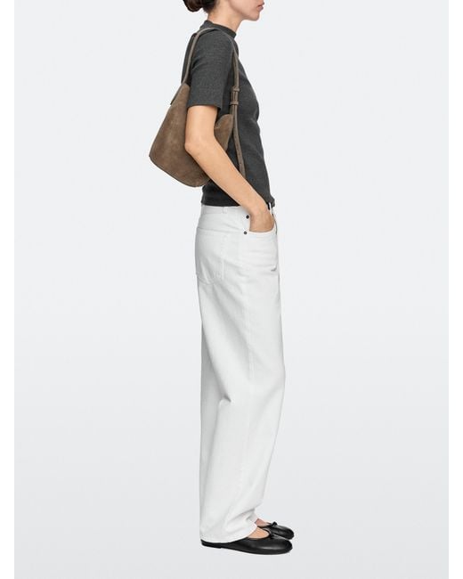 MASSIMO DUTTI Natural Split Leather And Leather Mini Bucket Bag