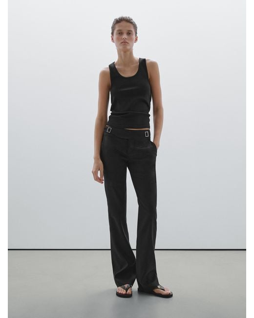 MASSIMO DUTTI Black Straight-Leg Low-Rise Stretch Trousers