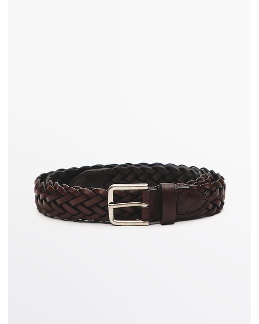 MASSIMO DUTTI Black Braided Nappa Leather Belt for men
