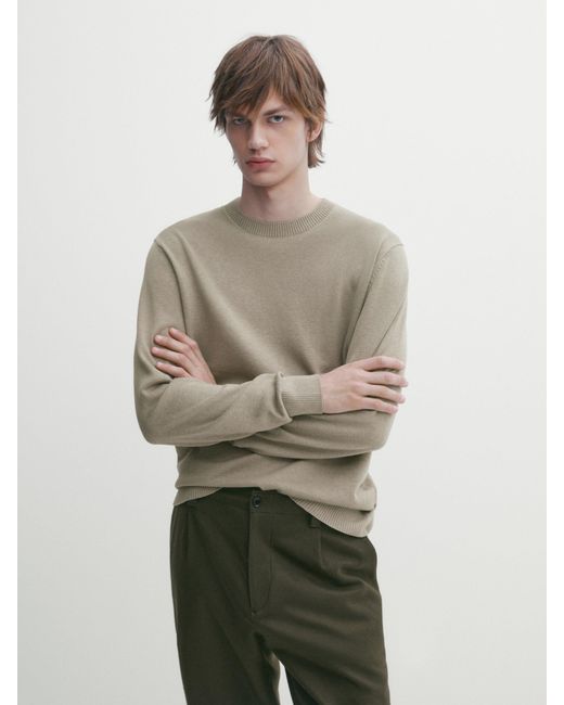MASSIMO DUTTI Natural Wool Blend Knit Sweater With Crew Neck for men