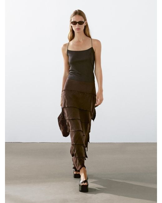 Jupe Midi À Volants MASSIMO DUTTI en coloris Natural