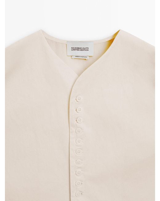 MASSIMO DUTTI White Poplin Waistcoat Top With Button Details