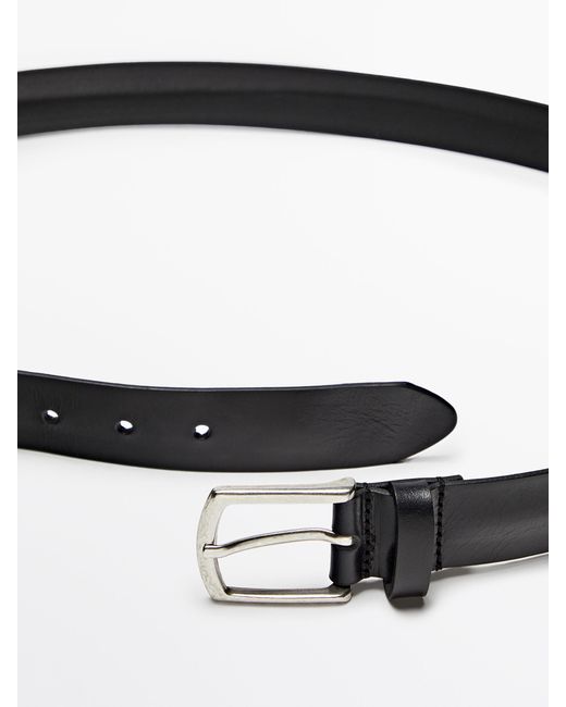 MASSIMO DUTTI White Worn Effect Leather Belt for men