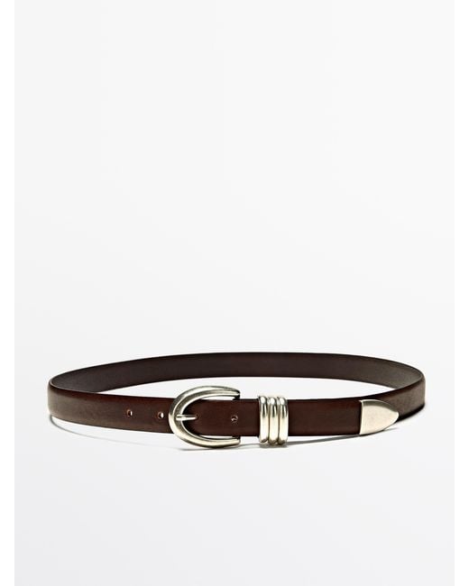 MASSIMO DUTTI White Nappa Leather Belt With Metal Detail