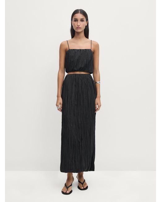 Falda Midi Plisada MASSIMO DUTTI de color White
