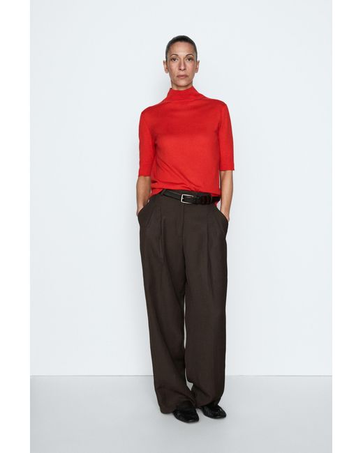 MASSIMO DUTTI Red Silk Blend Knit Sweater With Back Detail