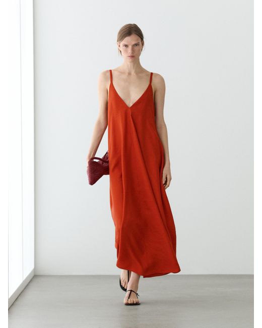 MASSIMO DUTTI White Long, Flowing Double-Weave Dress