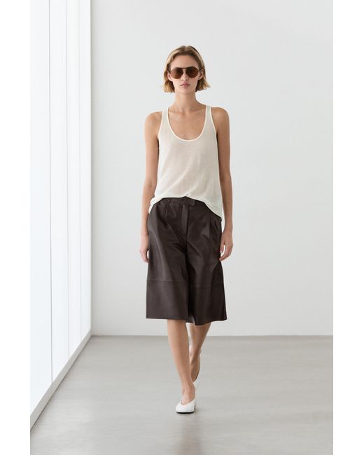 MASSIMO DUTTI Brown Long Nappa Leather Bermuda Shorts
