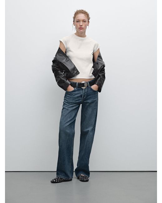 Maglietta Aderente Con Maniche Raglan 100% Cotone di MASSIMO DUTTI in Gray