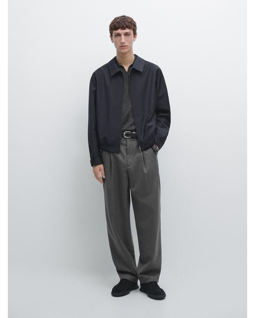 MASSIMO DUTTI Blue Relaxed-Fit Wool Trousers With Dart Detail for men