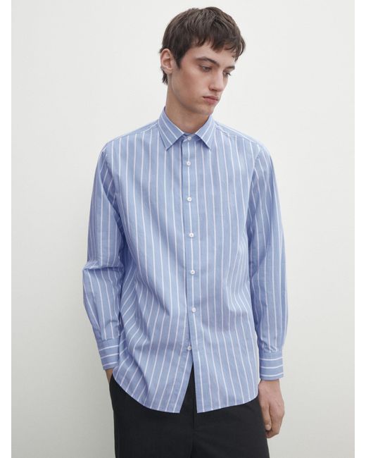 MASSIMO DUTTI Relaxed Fit Double-Stripe Shirt in Blue for Men