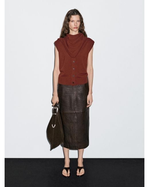 MASSIMO DUTTI White Wool Waistcoat With Scarf Detail