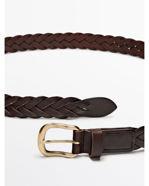 MASSIMO DUTTI White Braided Leather Belt for men