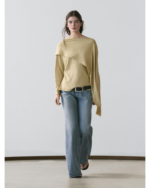 MASSIMO DUTTI Natural Knit Sweater With Scarf Detail