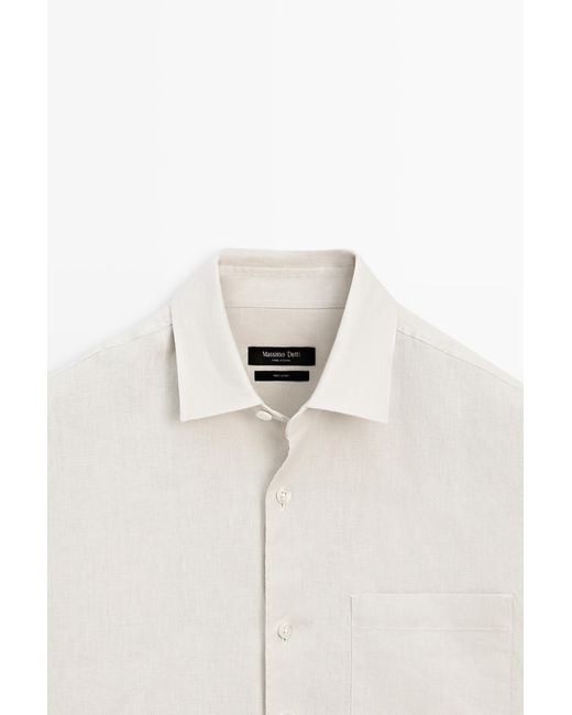 MASSIMO DUTTI Natural 100% Linen Regular Fit Short Sleeve Shirt for men