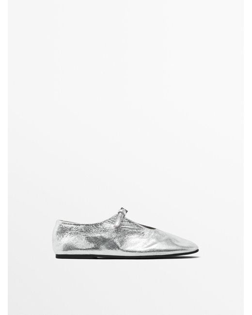 MASSIMO DUTTI White Soft Ballet Flats With Buckle